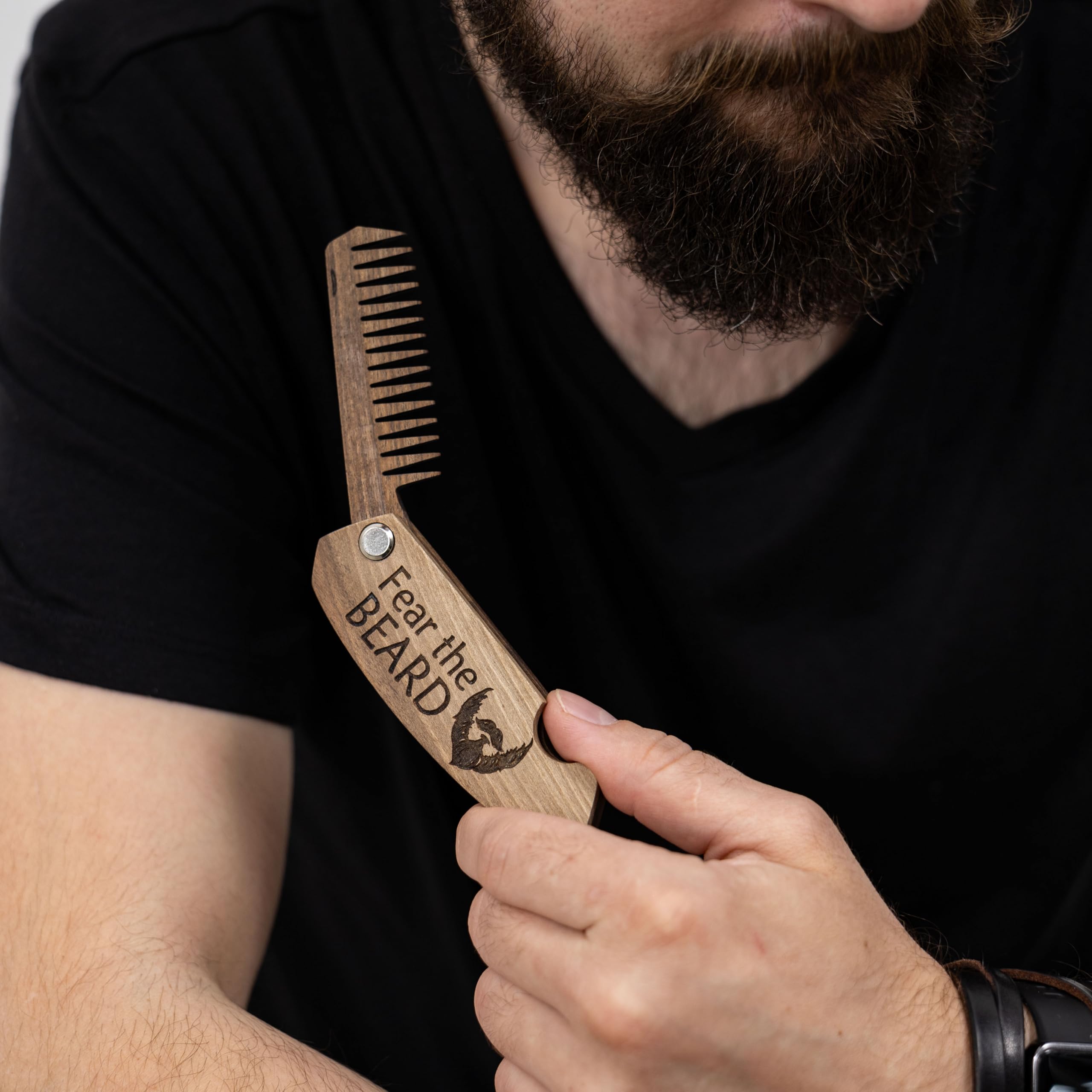 Enjoy The Wood pocket-size beard comb fits easily in a pocket for quick grooming