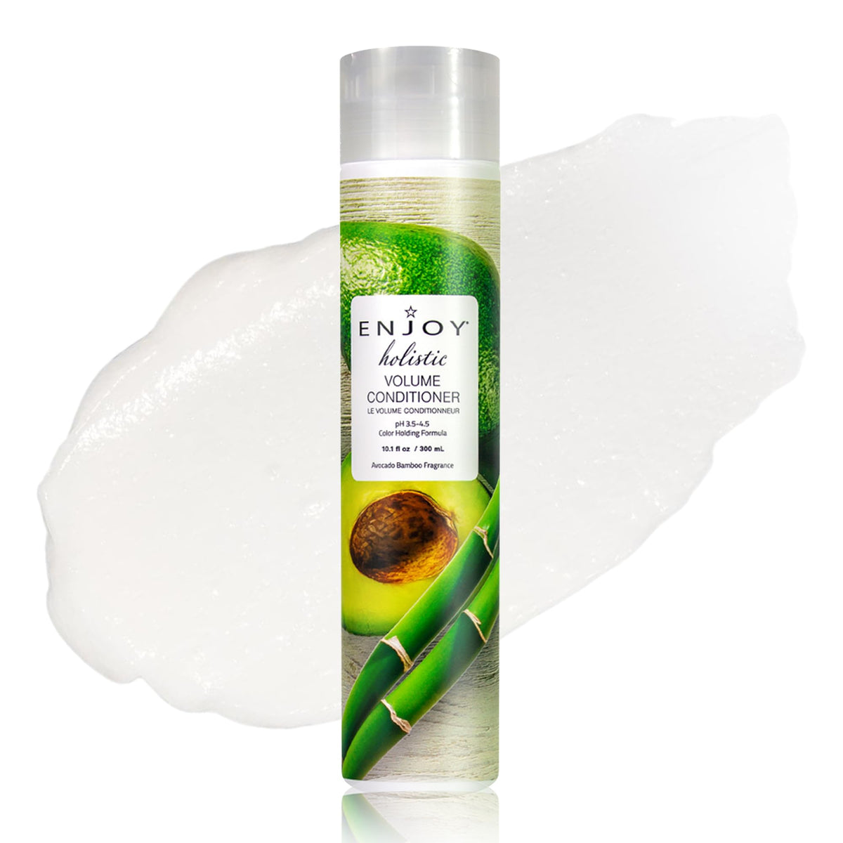 Enjoy Volume Conditioner bottle pours, detangling and adding shine for damaged hair.