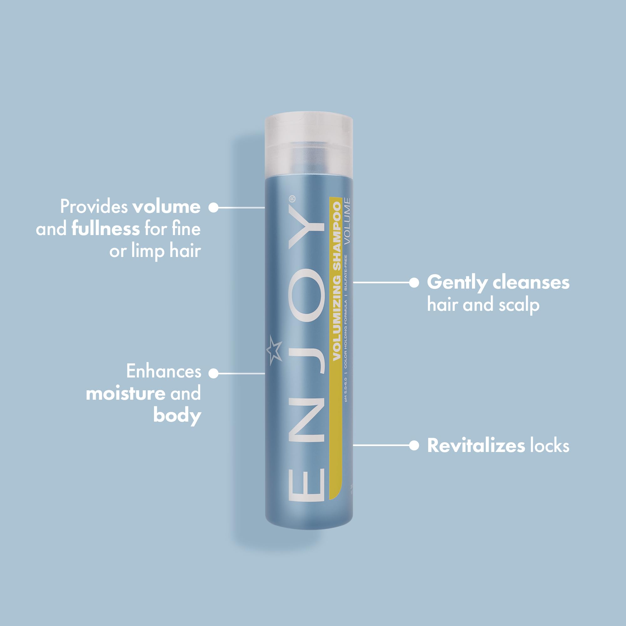 Enjoy Volume Conditioner bottle highlights fullness and shine for all hair types.