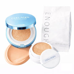 Enough Collagen Aqua Air Cushion compact showing dewy finish and SPF 50 protection