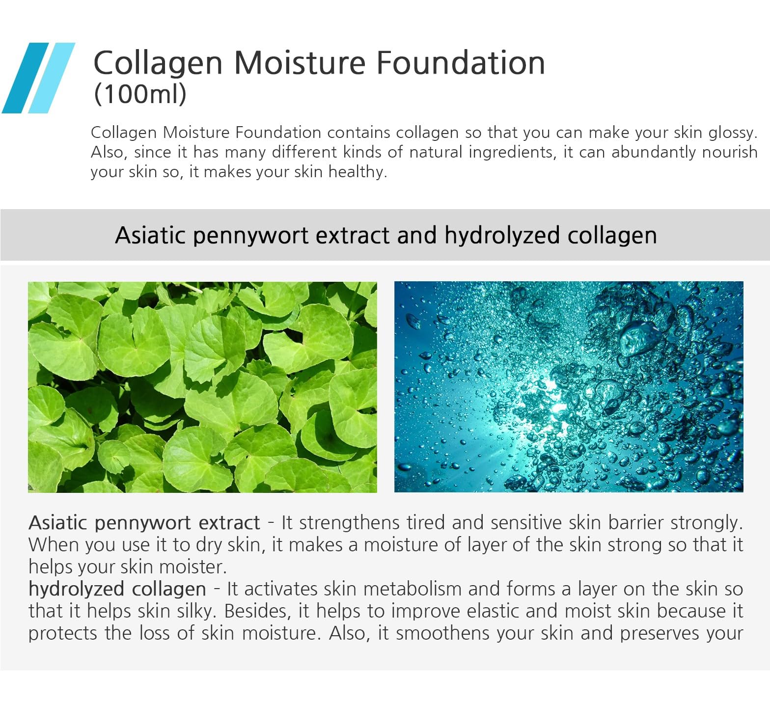 Enough Collagen Moisture Foundation packaging closeup highlights sleek bottle design.