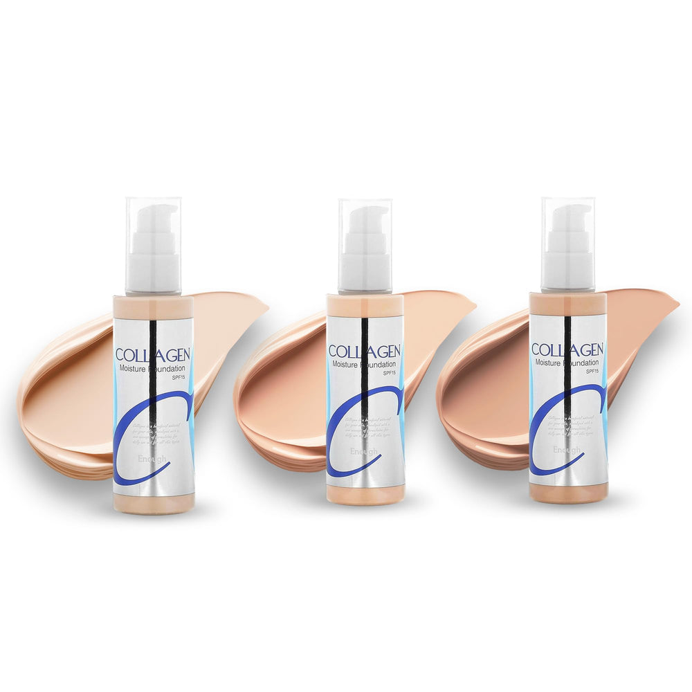 Enough Collagen Moisture Foundation swatches showing natural coverage.