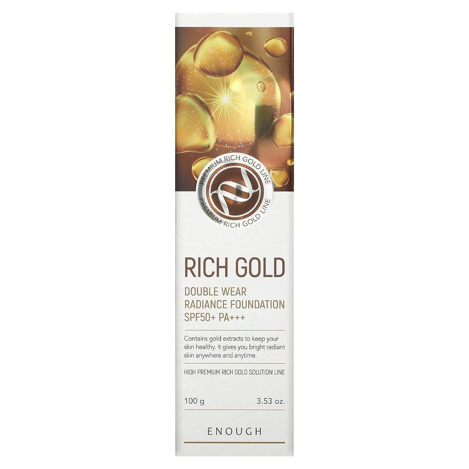 Enough Rich Gold Foundation application demo demonstrates seamless blend.
