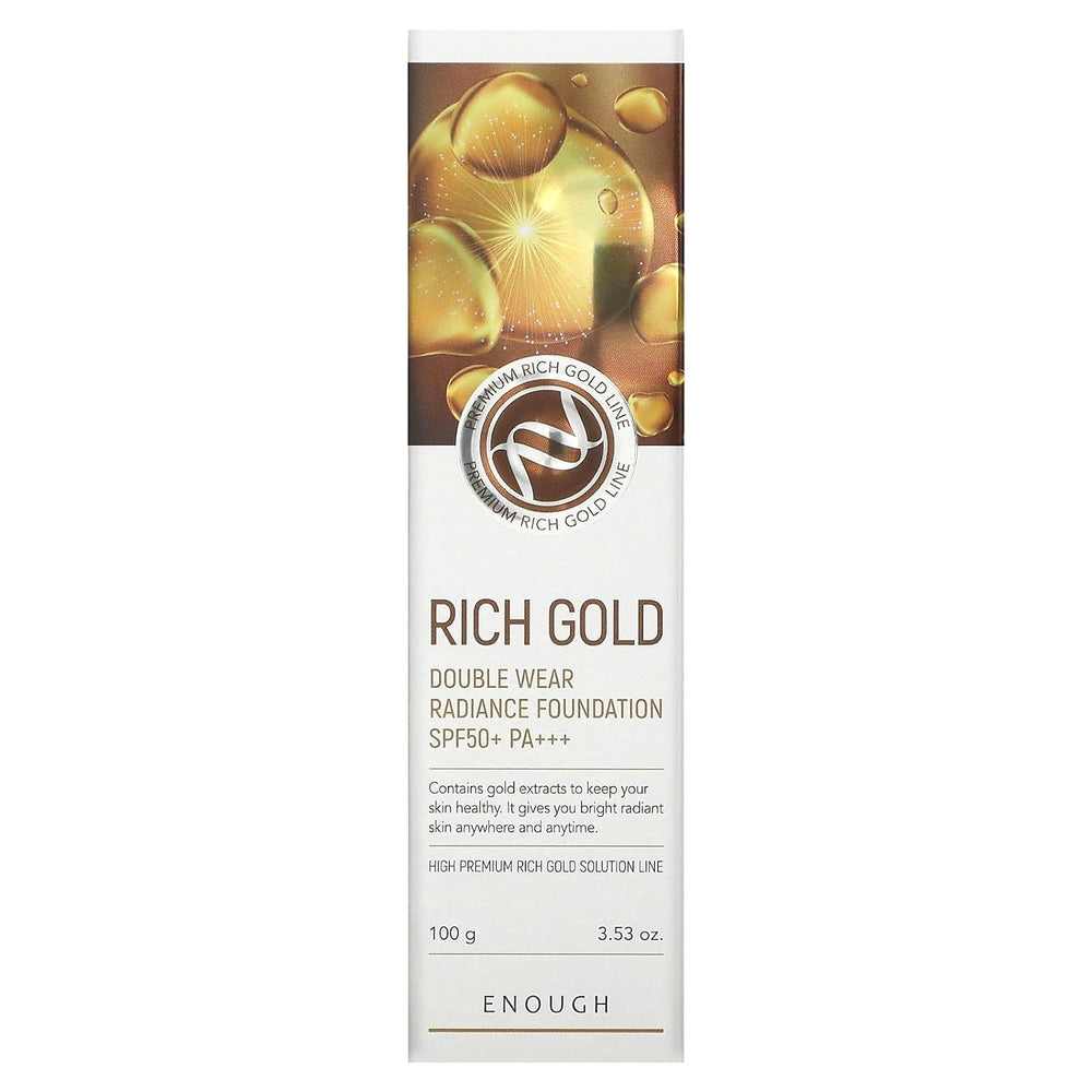 Enough Rich Gold Foundation application demo demonstrates seamless blend.