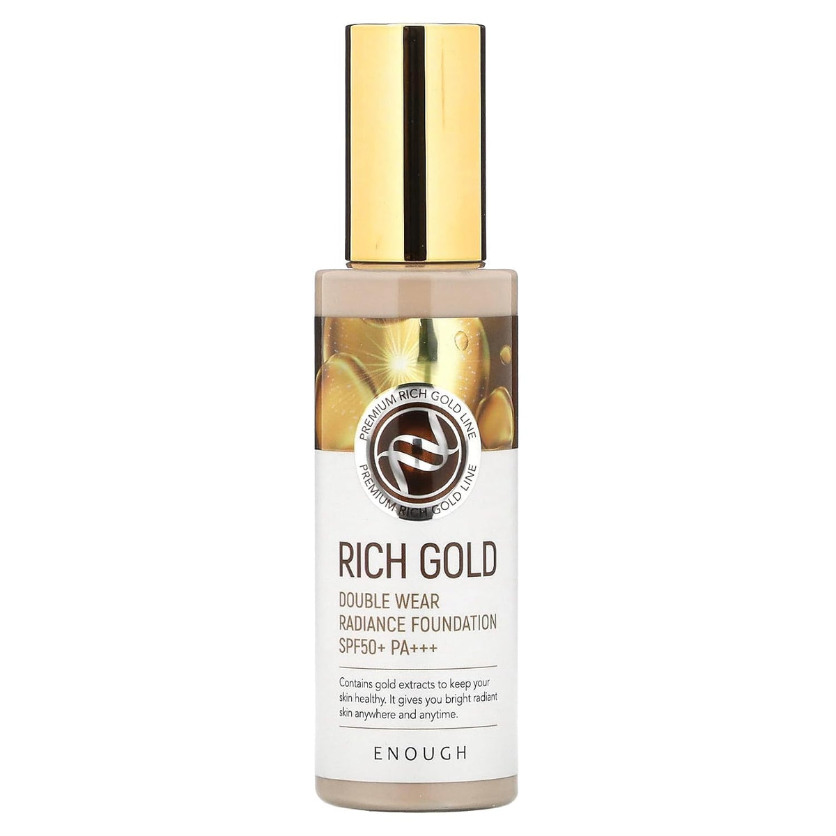 Enough Rich Gold Foundation bottle front with a luminous finish and SPF protection.