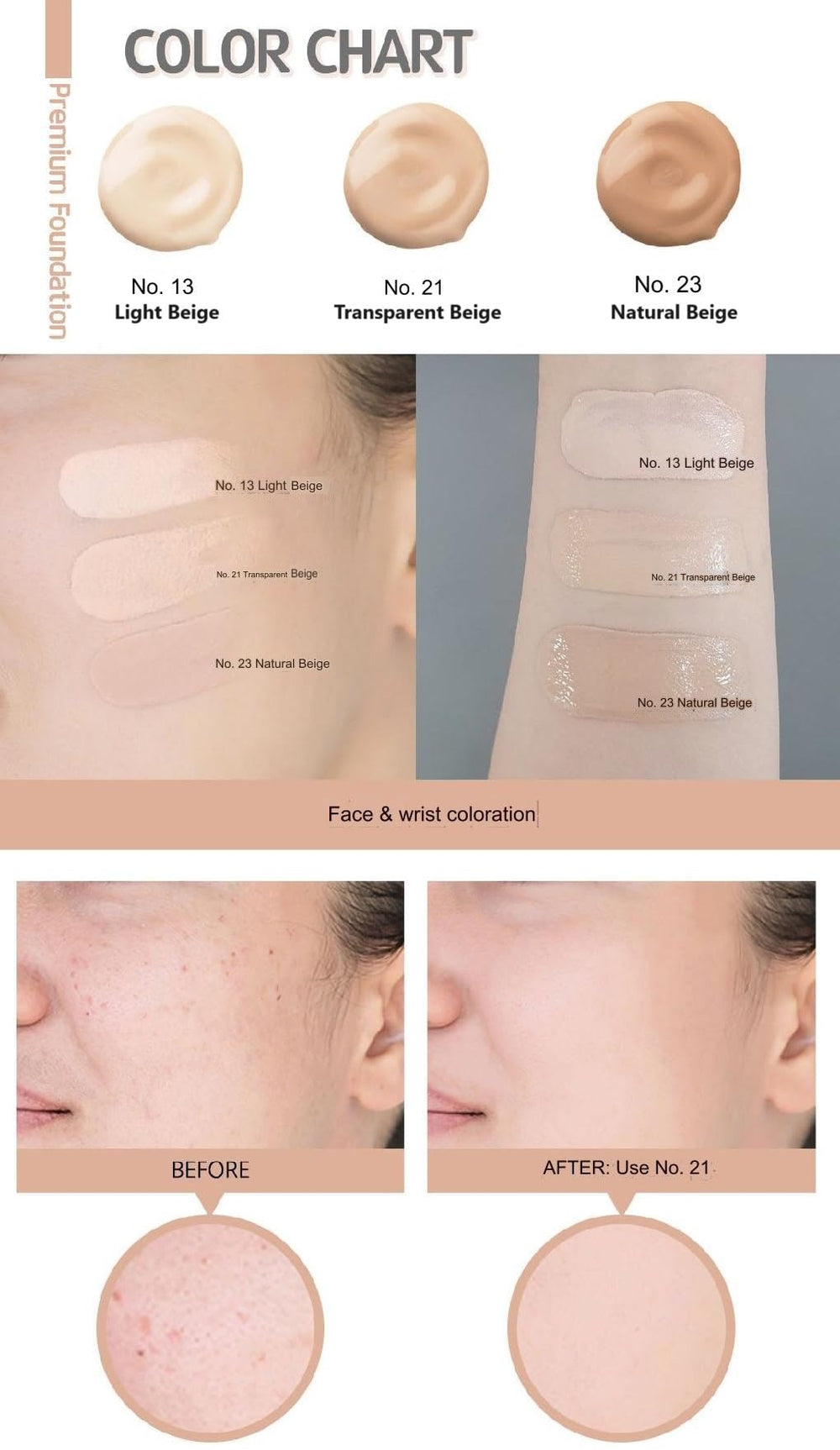 Enough Rich Gold Foundation gold particles close-up emphasize luxe, luminous finish.