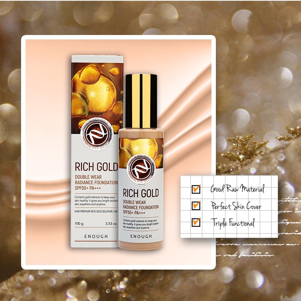 Enough Rich Gold Foundation packaging shows shade #13 for premium beauty.