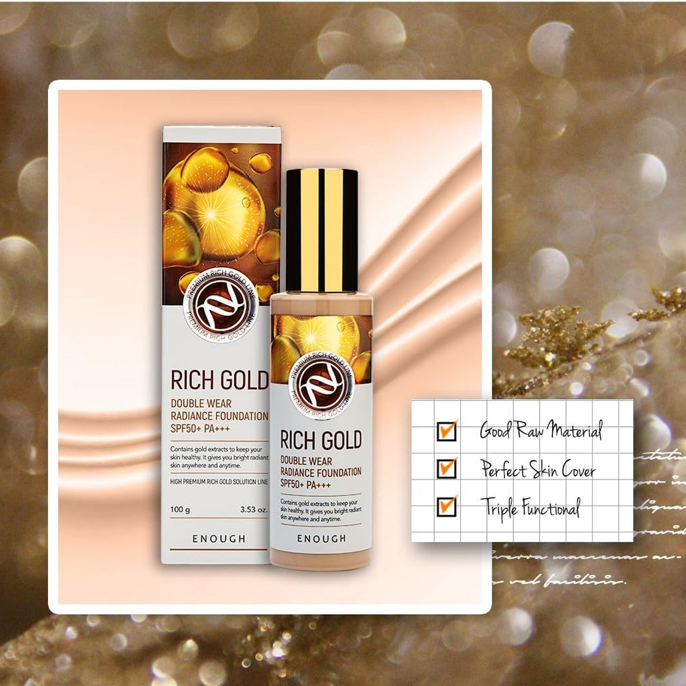 Enough Rich Gold Foundation packaging shows shade #13 for premium beauty.