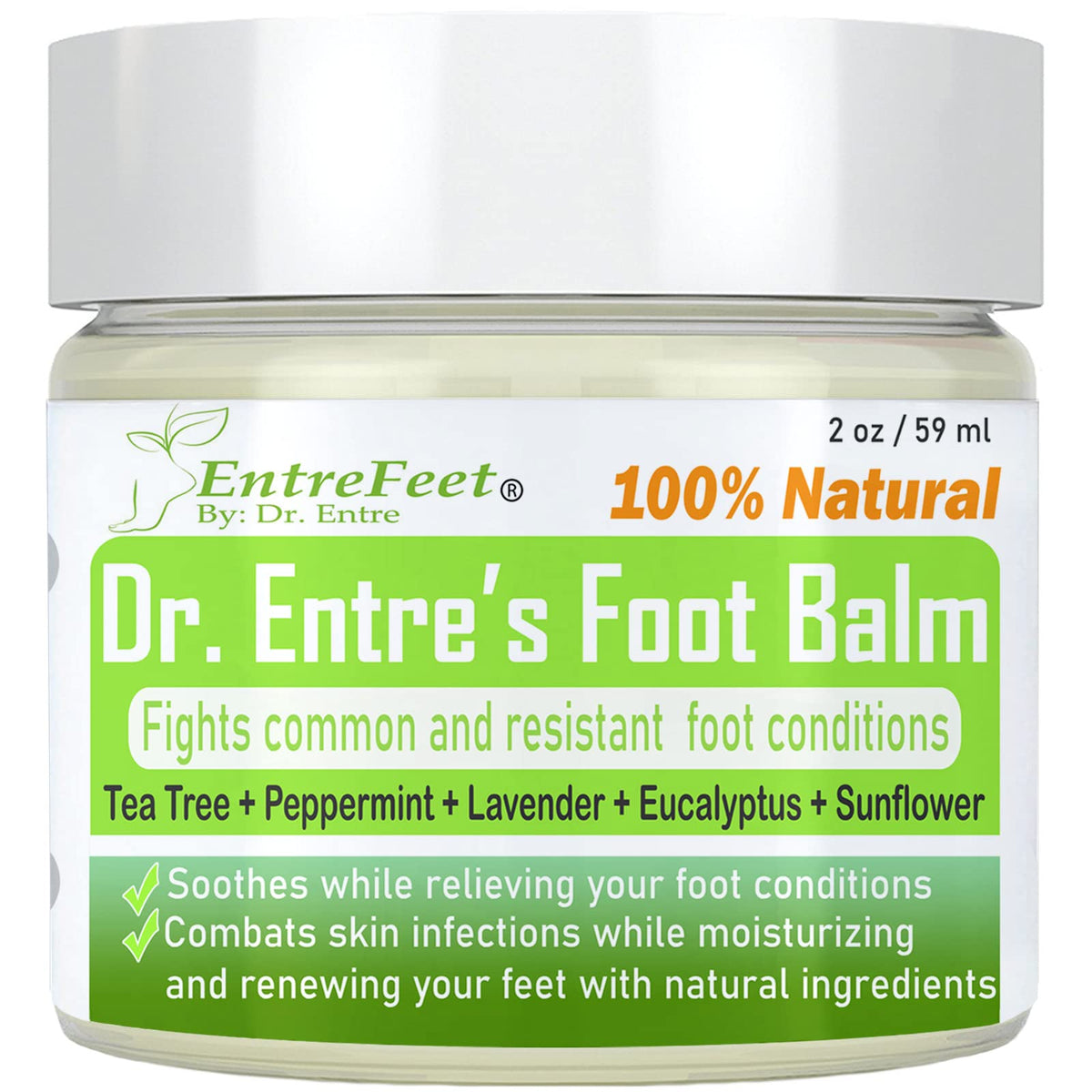 EntreFeet Dr Entre's Foot Balm bottle with tea tree oil for soothing feet