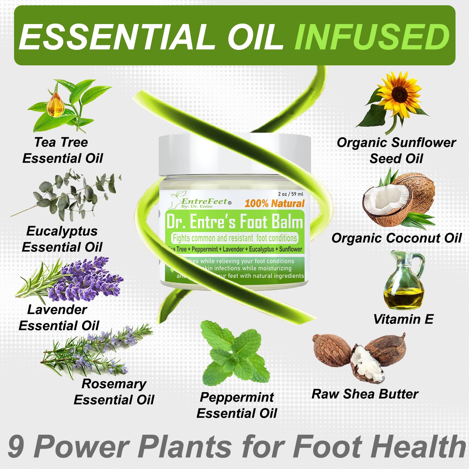 EntreFeet foot balm packaging highlights organic ingredients for healthy feet