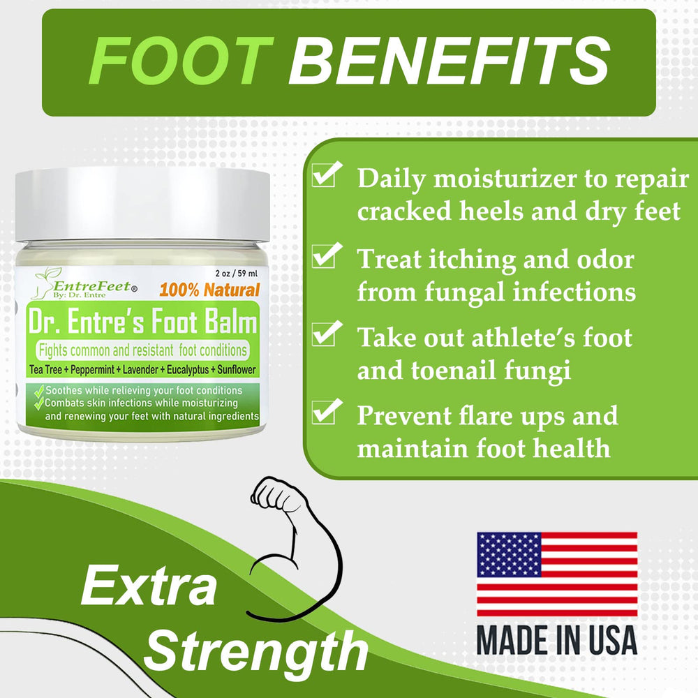 EntreFeet foot balm showing raw shea beads ready for smooth application