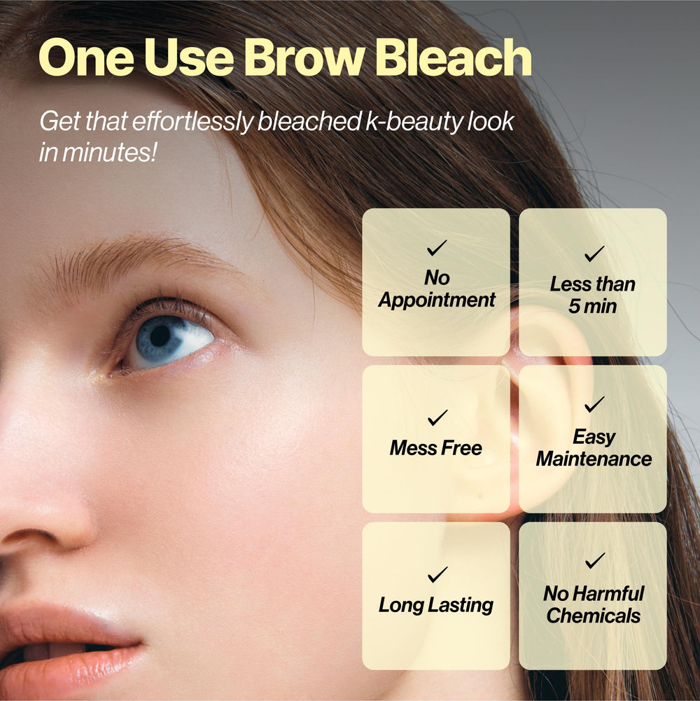 Entropy Make Up brow bleach kit application demonstrates precise targeting.