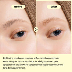 Entropy Make Up brow lightening action reveals natural-looking brightened brows.