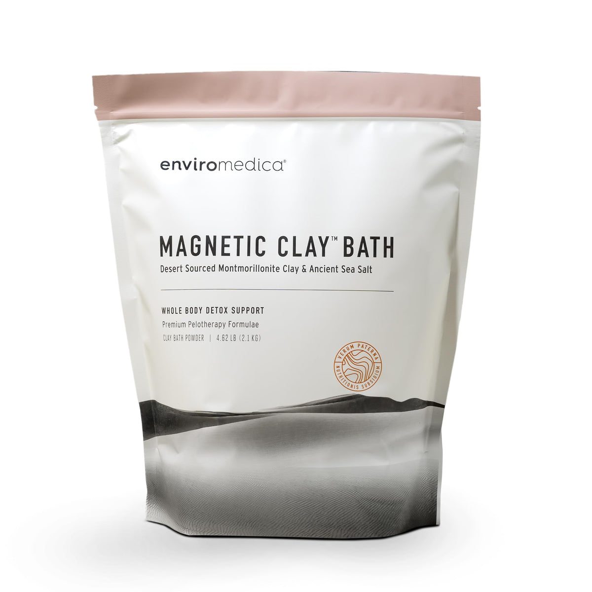 Enviromedica Magnetic Bentonite Clay Bath powder dissolves cleanly for purifying, balanced skin during a bath.