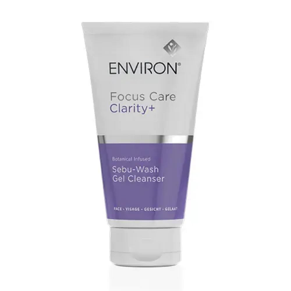 Environ Sebu-Wash Gel Cleanser bottle helps cleanse and balance oily skin during daily routine.