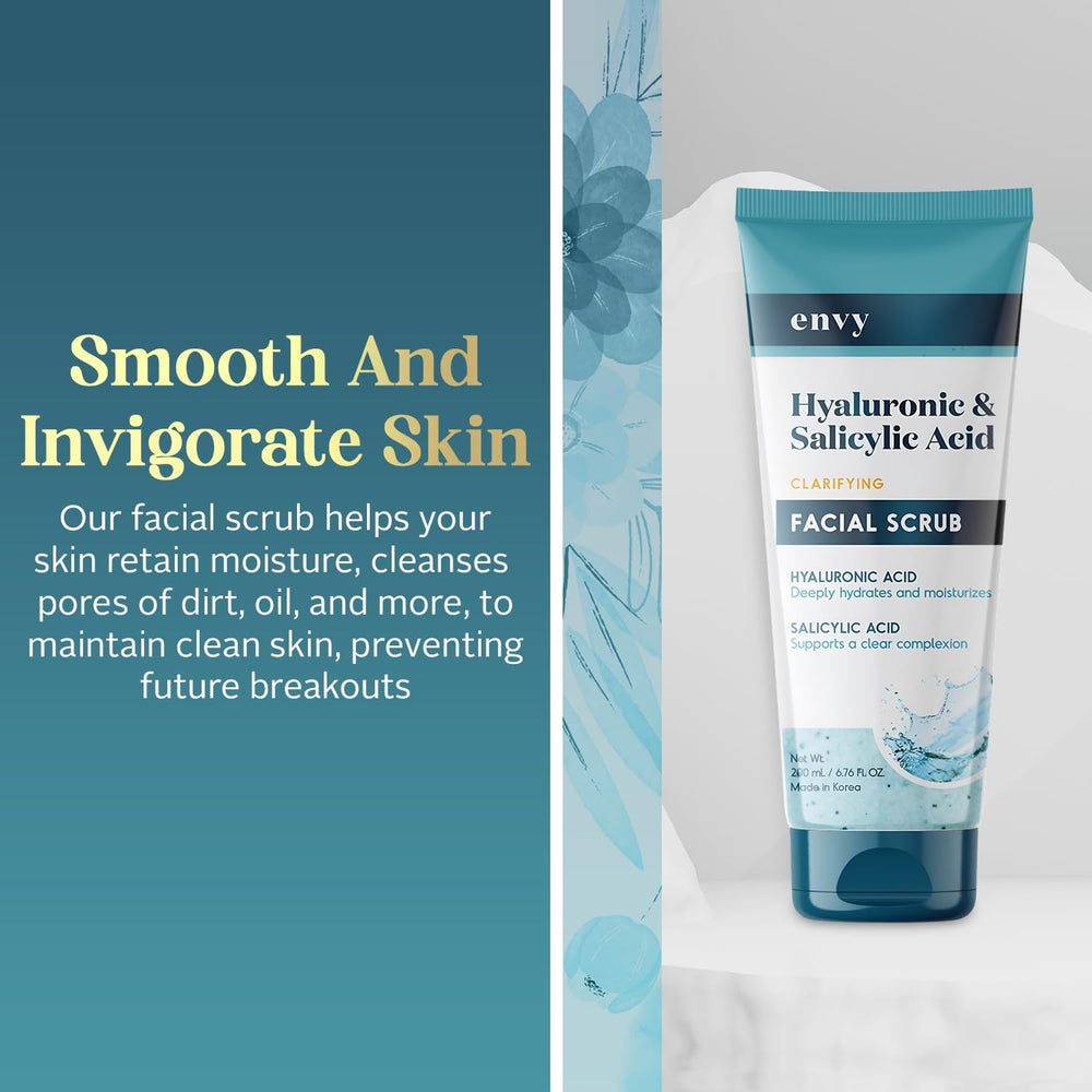 Close-up of Envy scrub texture highlighting micro-exfoliants for smoothing skin.