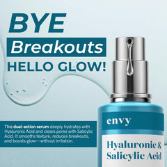 Envy Hyaluronic Serum drops application demonstrates precise dispensing for even hydration.
