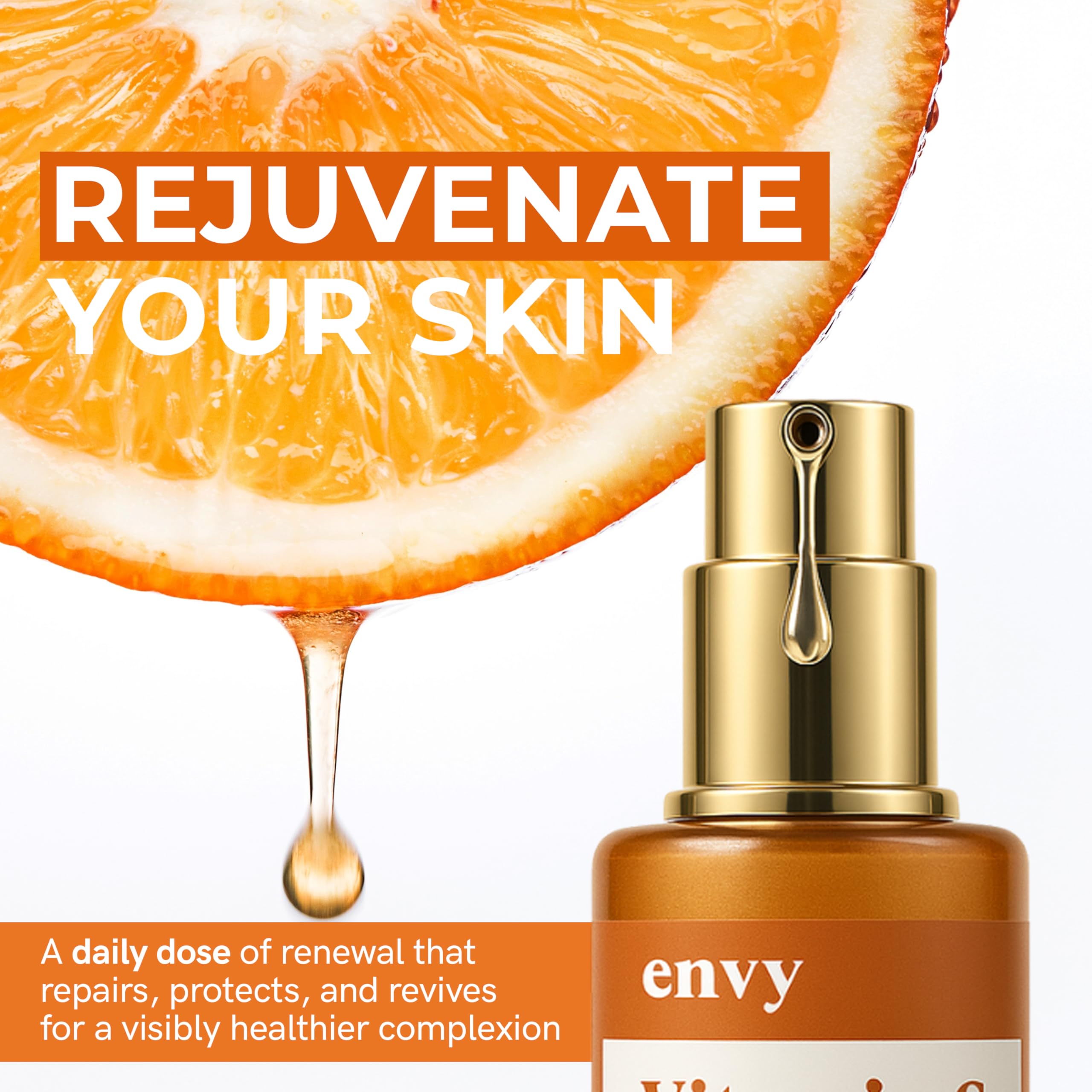 Envy Vitamin C Serum pump dispenser enables precise application for hydrated skin.
