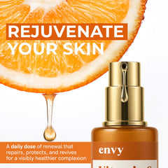Envy Vitamin C Serum pump dispenser enables precise application for hydrated skin.