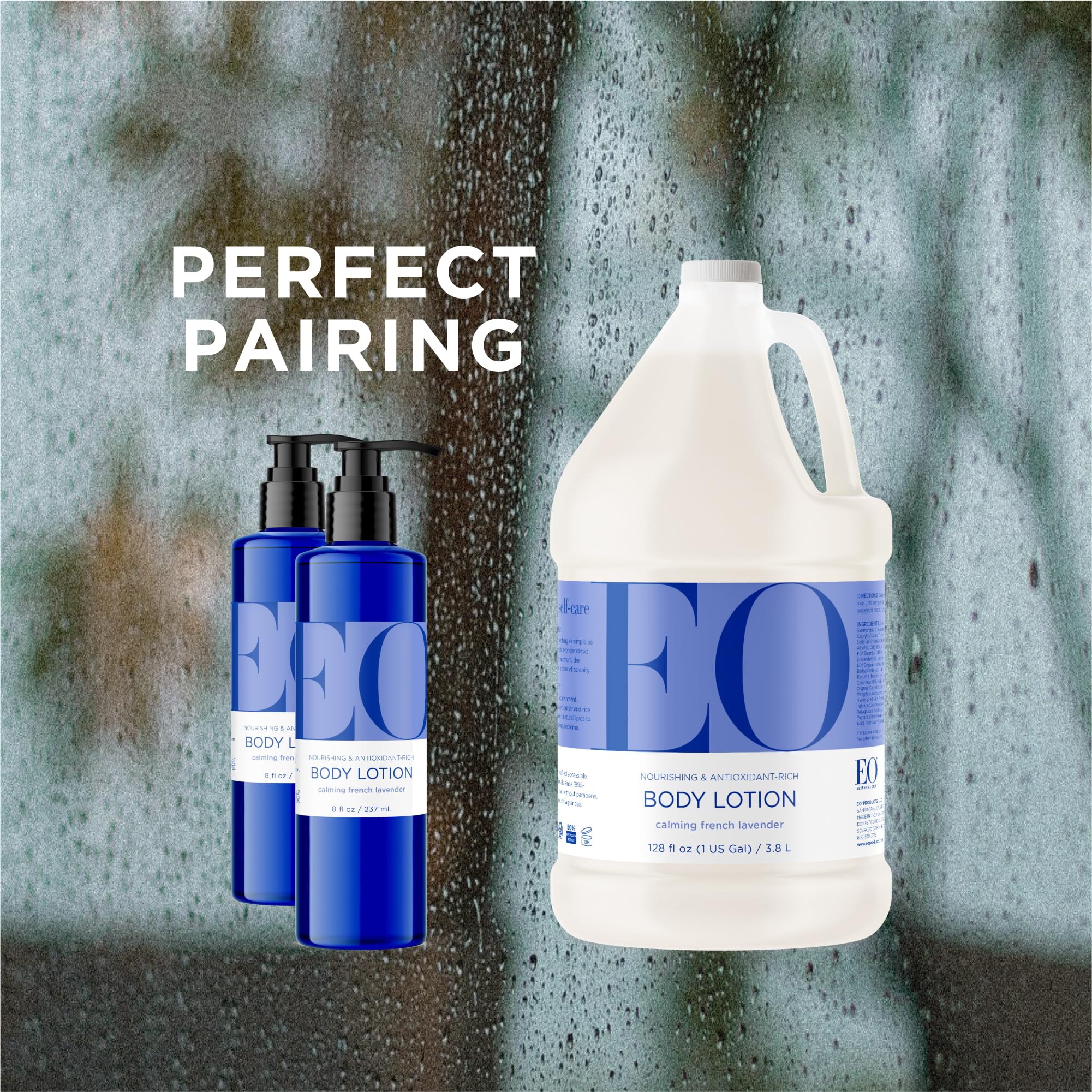 Herbal blend with aloe vera, calendula, chamomile, white tea extracts in EO lotion.
