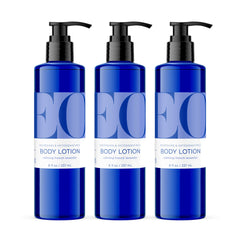 EO Body Lotion pack of three French Lavender bottles for daily nourishment.