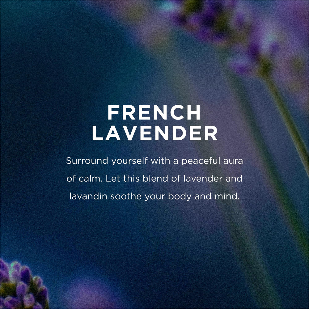 EO French Lavender label close-up showing lavender scent