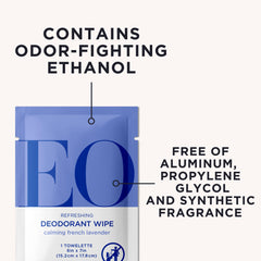 EO Natural Deodorant Wipes close up with lavender oil calming aroma