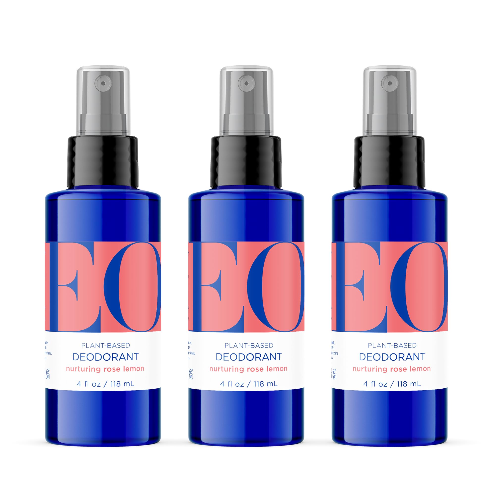 EO Organic Deodorant Spray Rose Lemon bottle showing aluminum-free protection and botanical freshness.