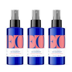 EO Organic Deodorant Spray Rose Lemon bottle showing aluminum-free protection and botanical freshness.