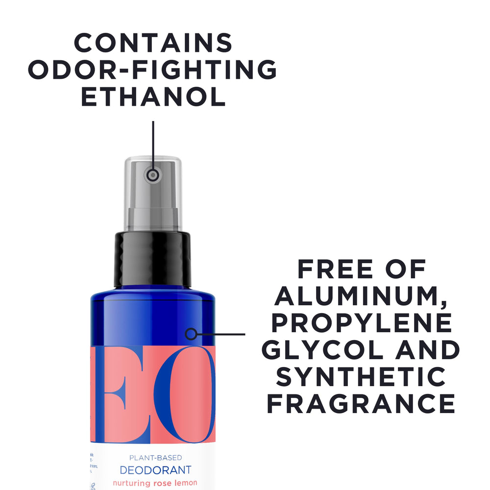 EO Rose Lemon deodorant spray packaging highlighting plant-based formula.