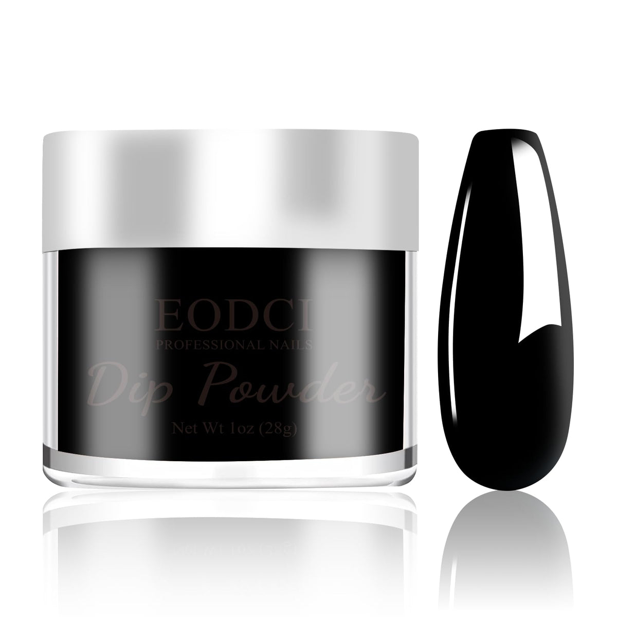 EODCI Black Dip Powder bottle close-up showing 1oz capacity for home use.