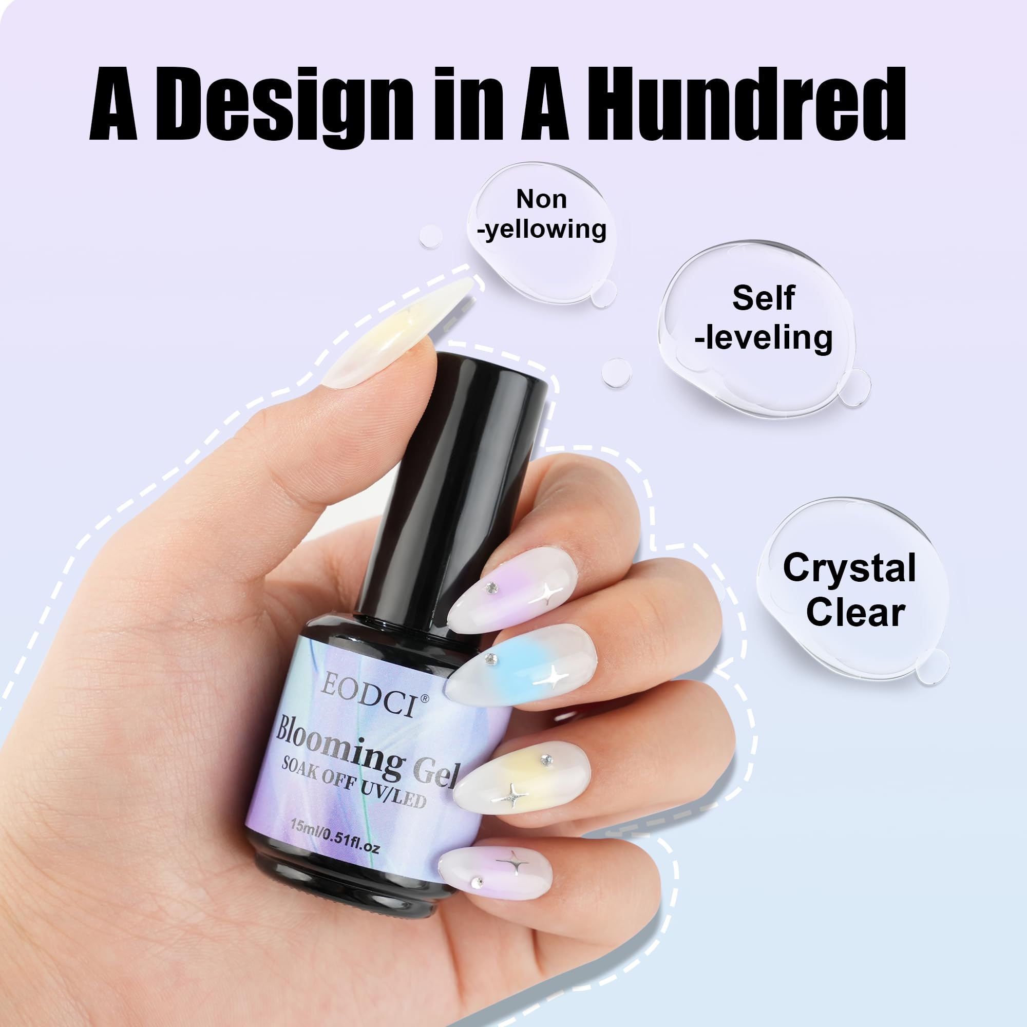 eodci Blooming Gel Clear 15ml marble design enhances nail depth.
