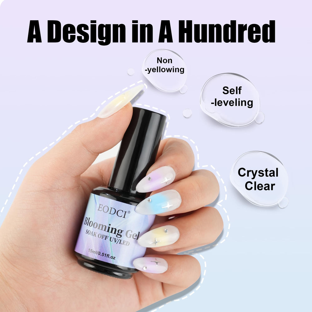 eodci Blooming Gel Clear 15ml marble design enhances nail depth.