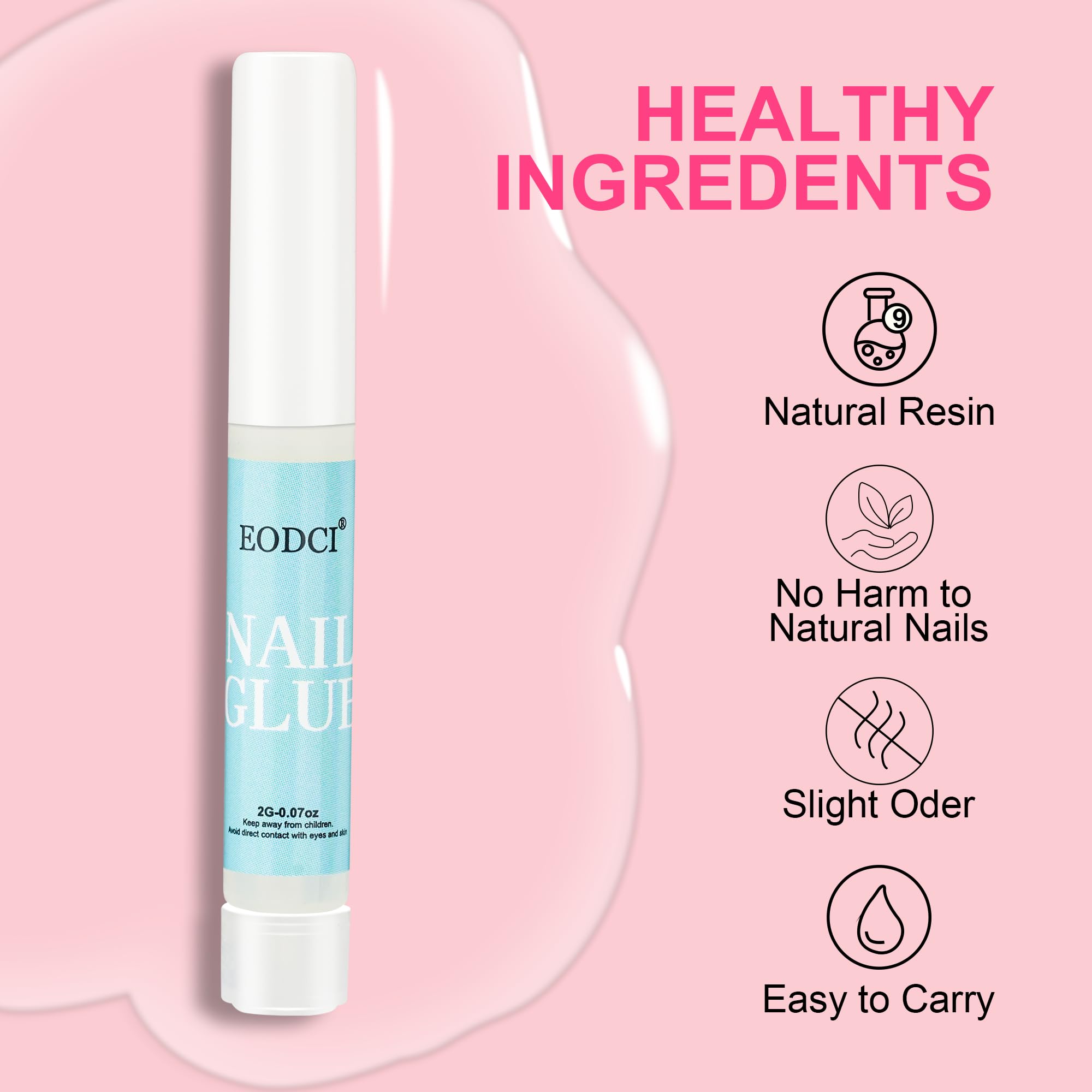 Colle EODCI pour ongles — adhérence forte sur ongles naturels et faux.