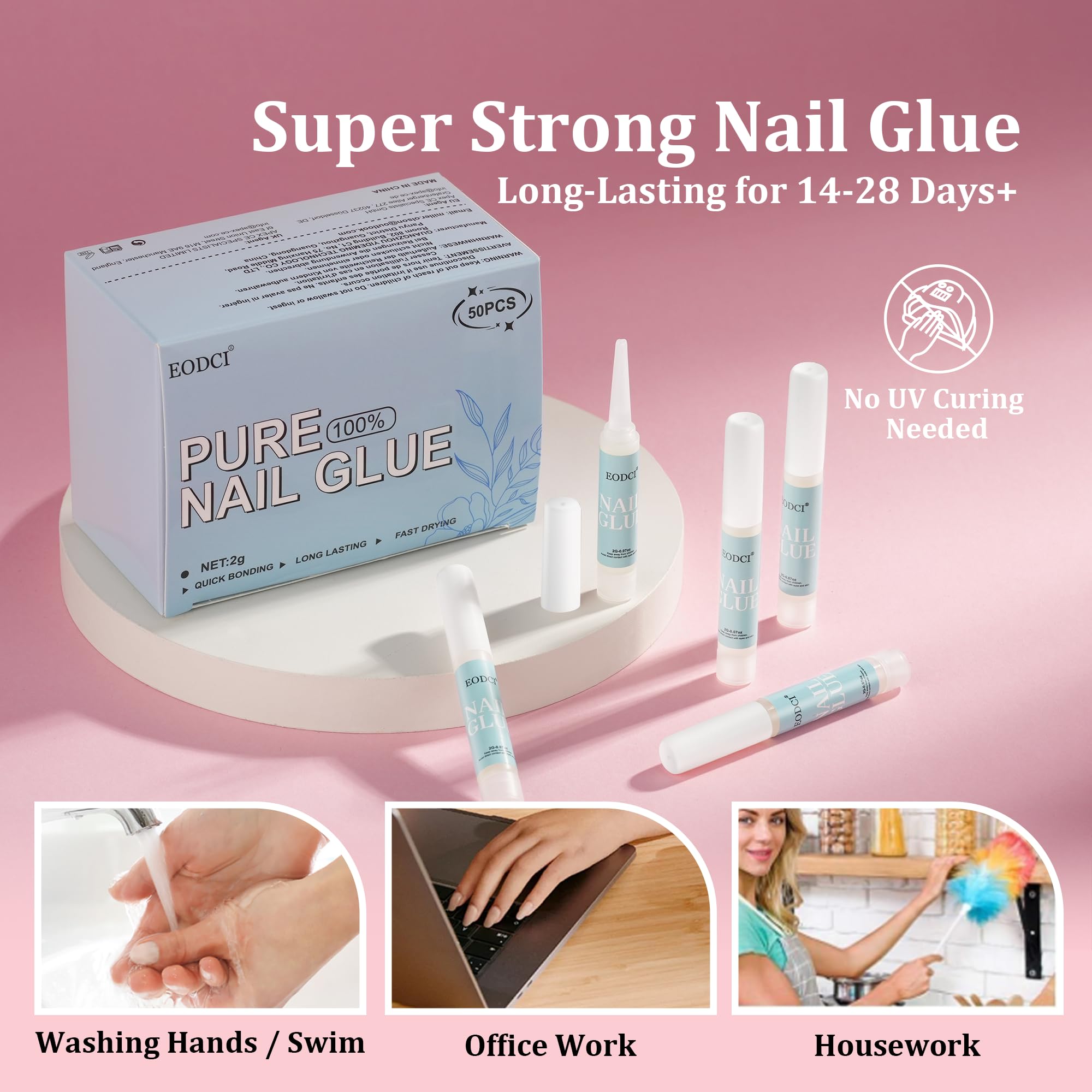 Colle EODCI pour ongles — kit de 50 tubes pratique à domicile.