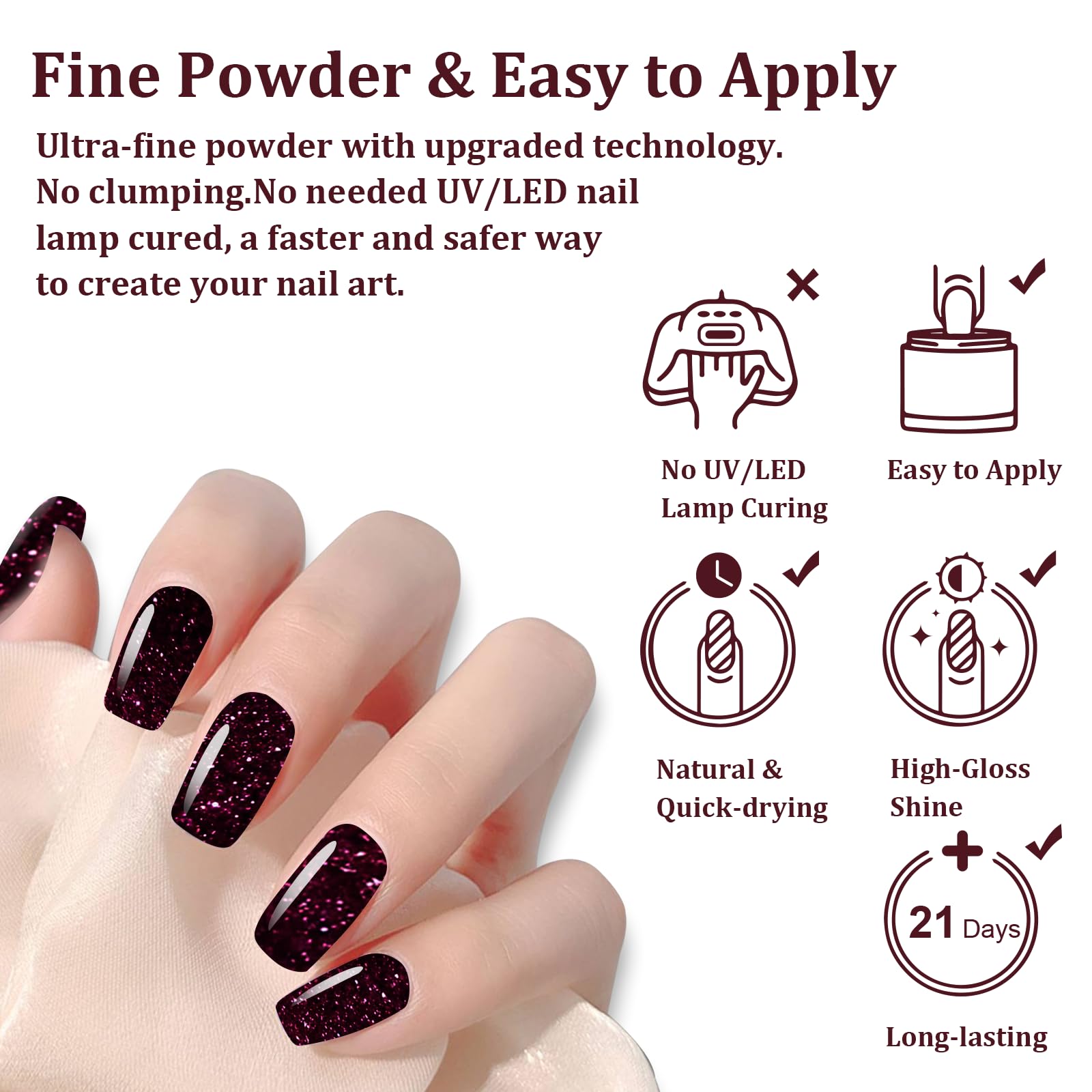 eodci glitter wine red finish adds subtle sparkle and depth.