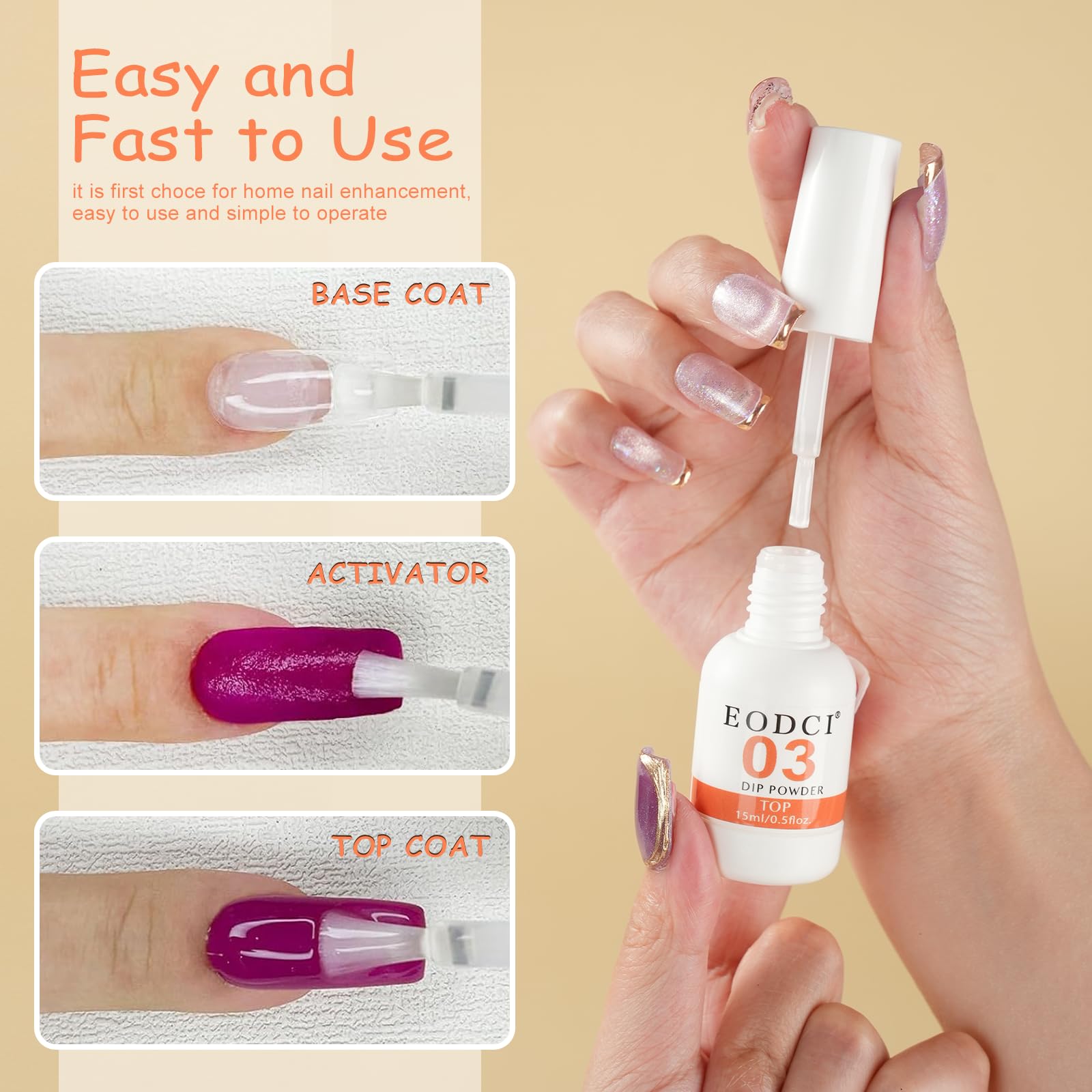 EODCI diamond top coat provides anti-scratch shine with long-lasting gloss.