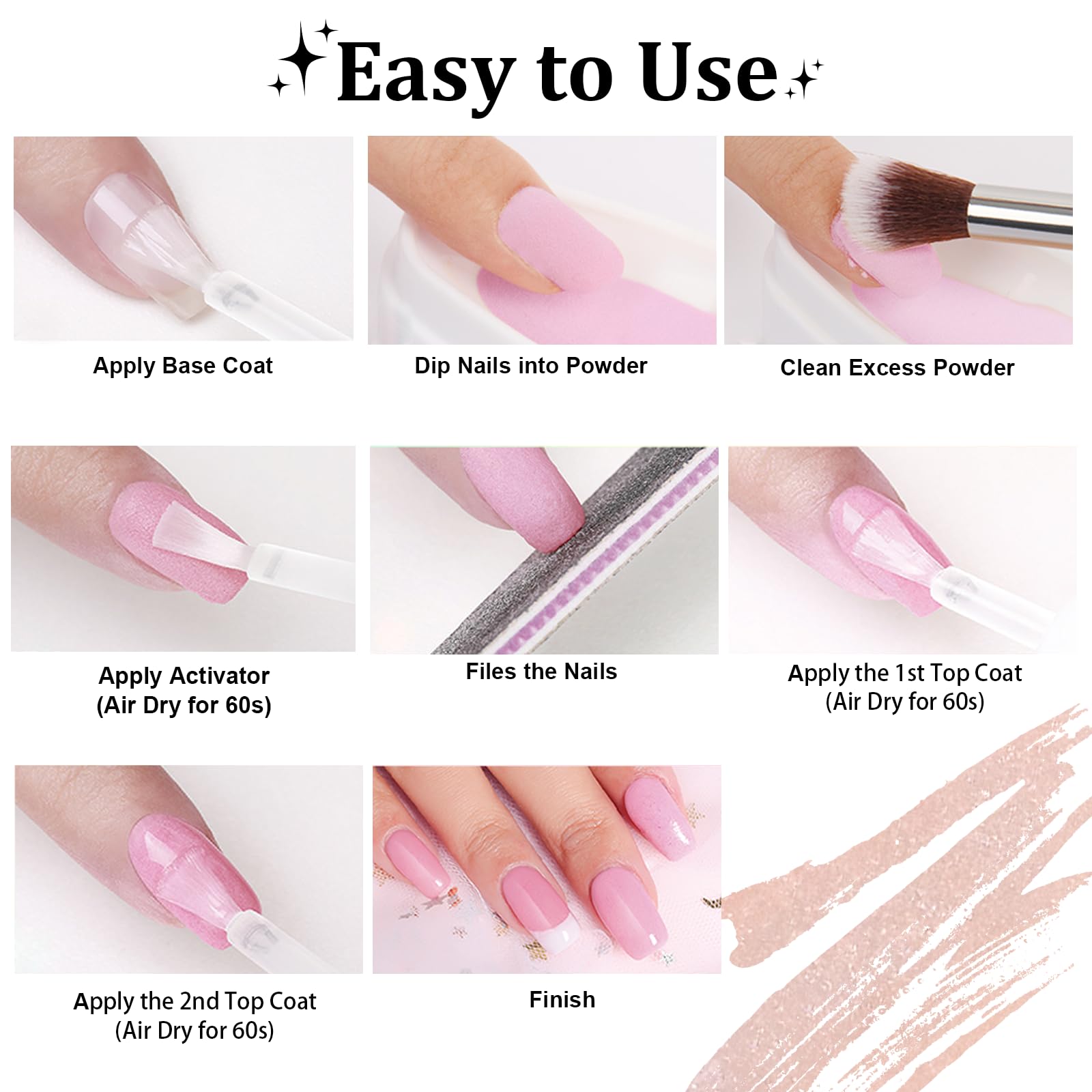 EODCI Peachy Nude Shimmer nails with no UV/LED lamp required.