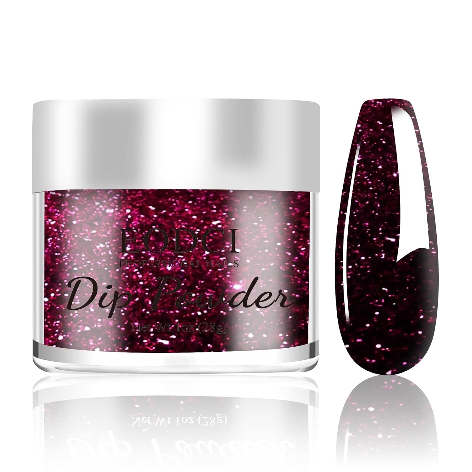 eodci wine red dip powder bottle shown, 1 oz, ideal for at-home manicure.