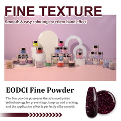 eodci wine red dip powder applied on nails during dipping process.