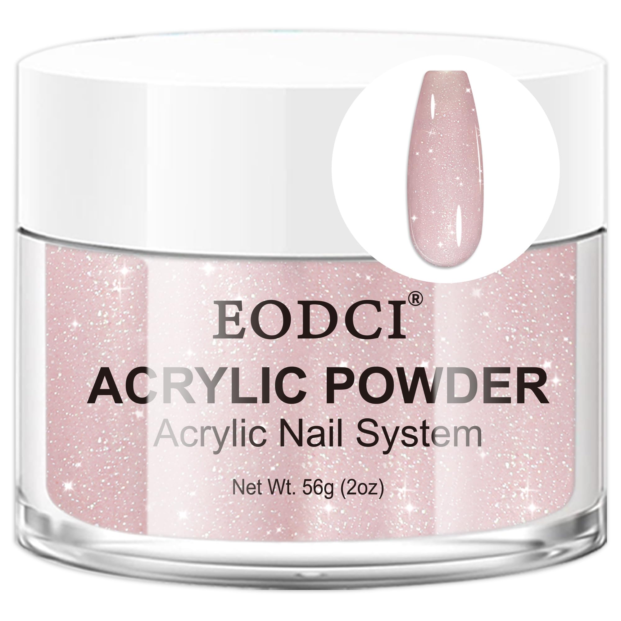 EODCI Glitter Pink Acrylic Powder 56g jar for long-lasting nail extensions.