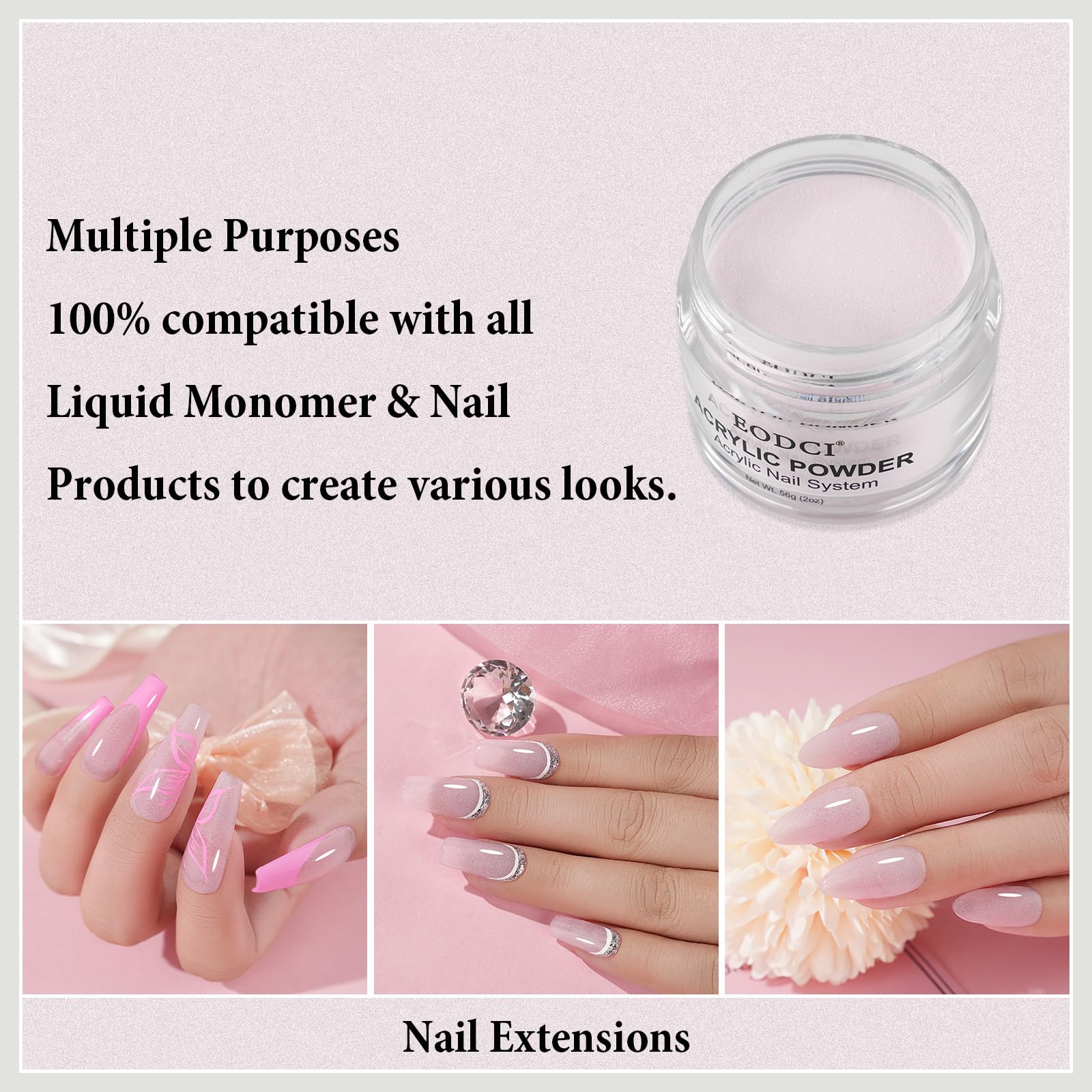EODCI Glitter Pink Acrylic Powder dry time highlights quick curing without lamps.