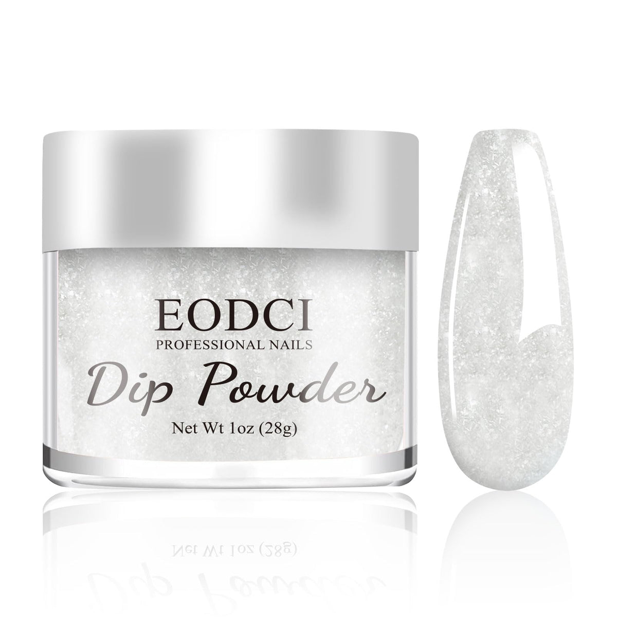 EODCI Glitter White Dip Powder packaging with 1oz jar for home or pro use