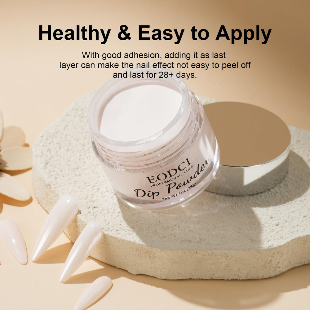 Close-up of EODCI Milk White Dip Powder showing fine texture for even coverage.