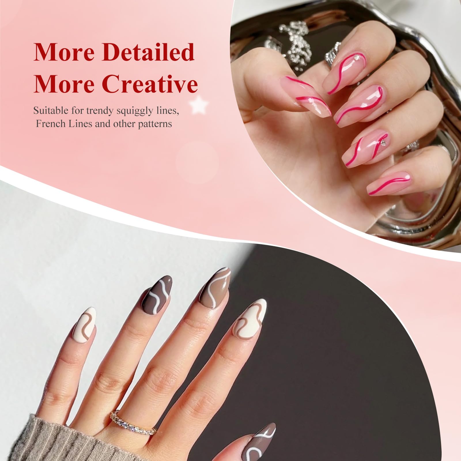 eodci Nail Art Liner Set LED cure demo illustrates quick drying and durability.