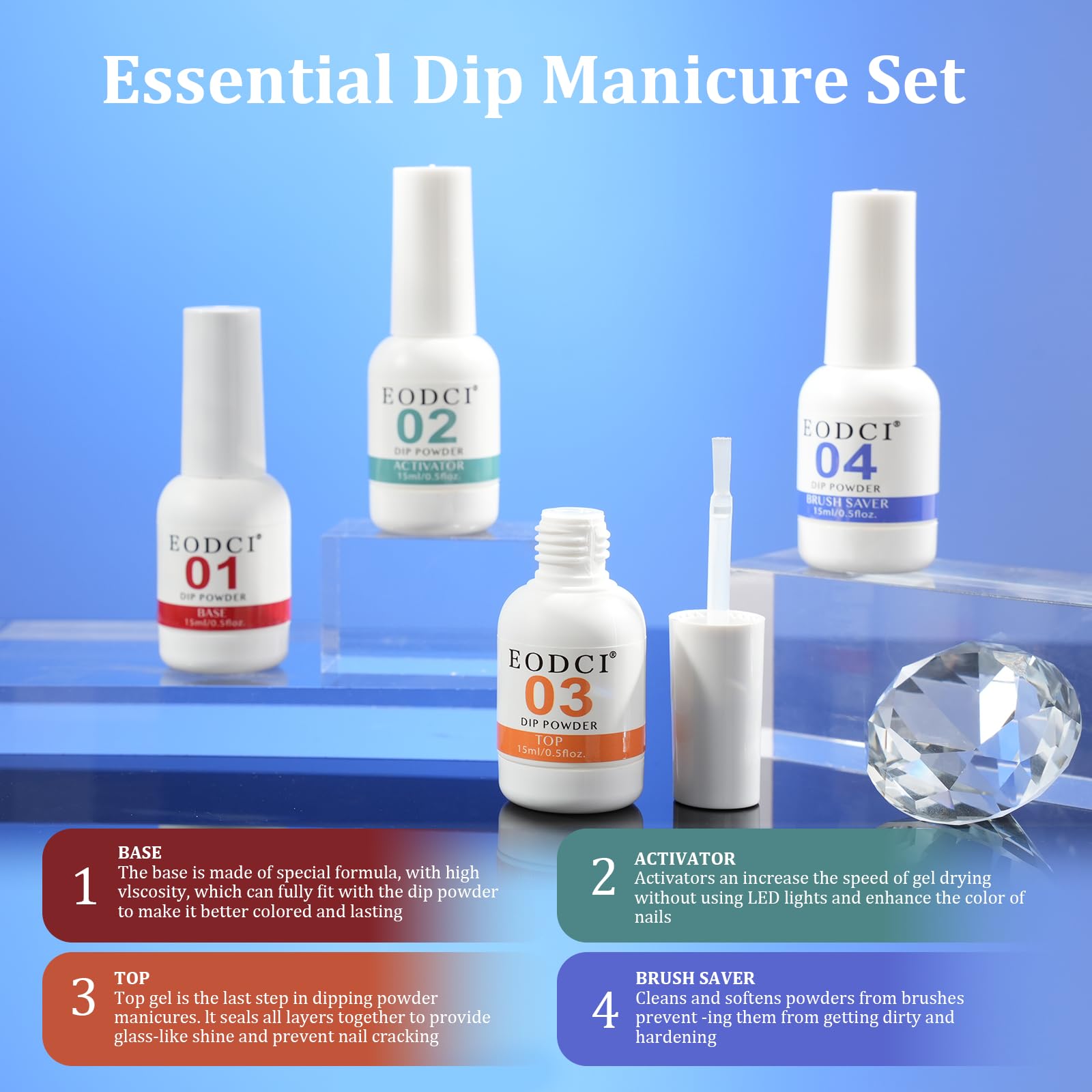 Eodci nail brush included for precise powder application.