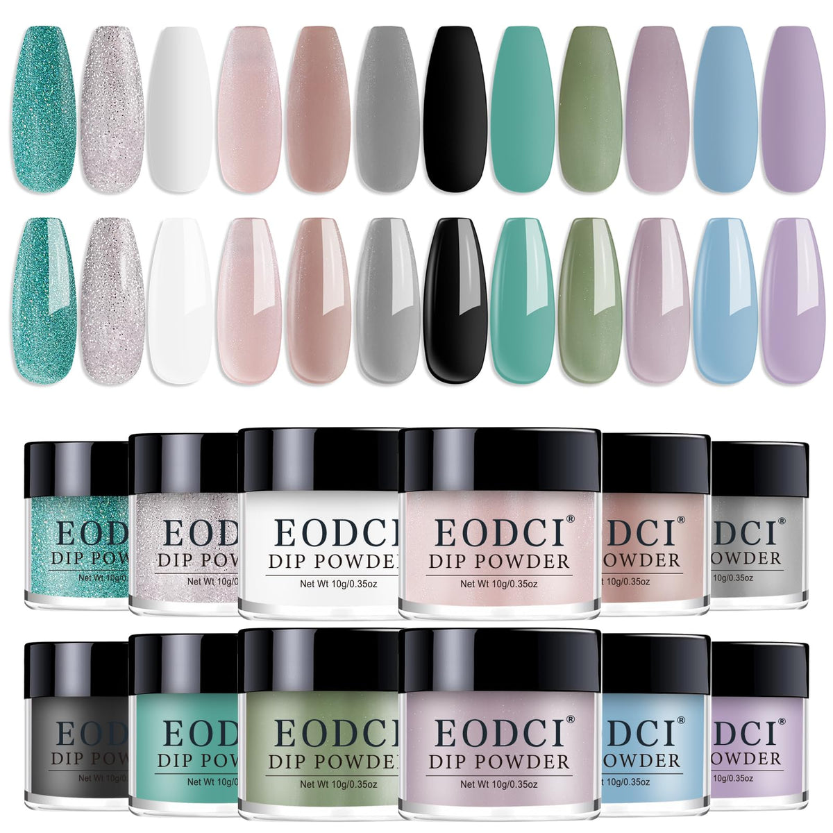 eodci nail dip powder set bottle close-up showing vibrant colors for at-home manicure