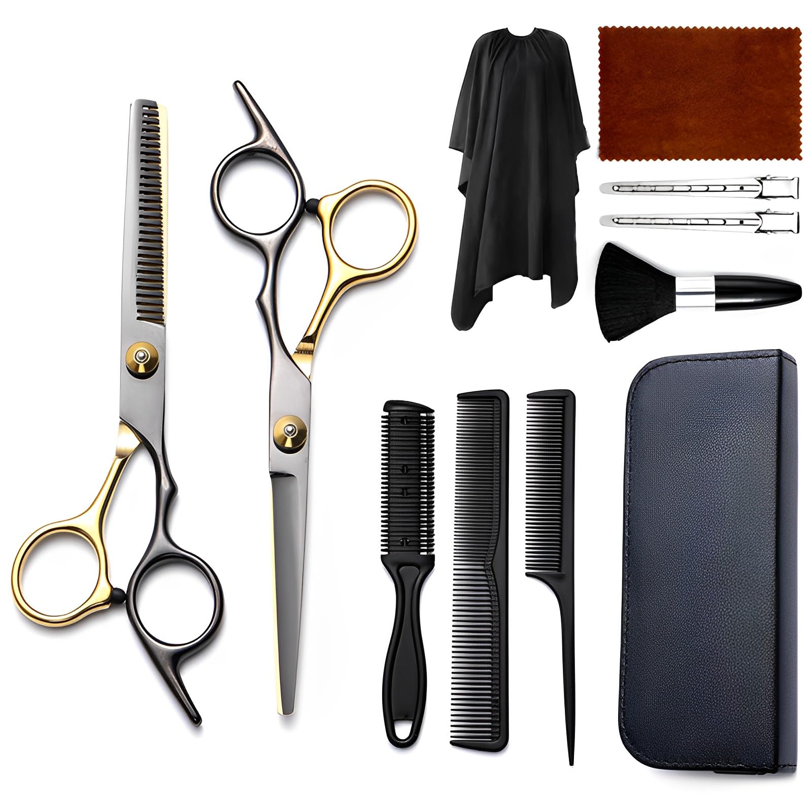 EOIFIV hair cutting scissors kit 11pcs with leather case, ideal for organized salon or home grooming.