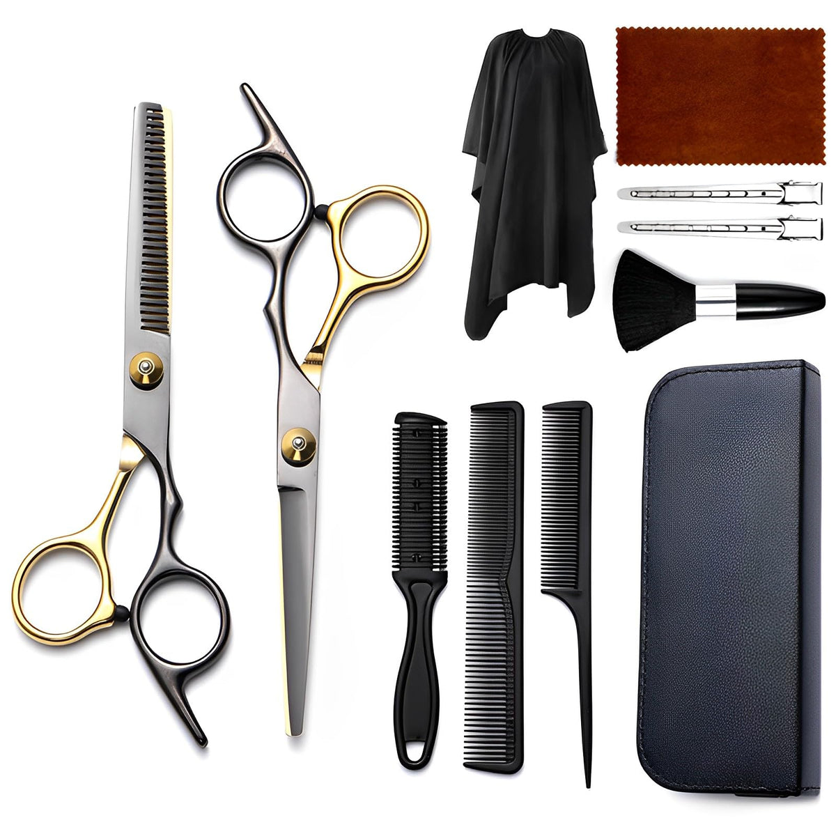 EOIFIV hair cutting scissors kit 11pcs with leather case, ideal for organized salon or home grooming.