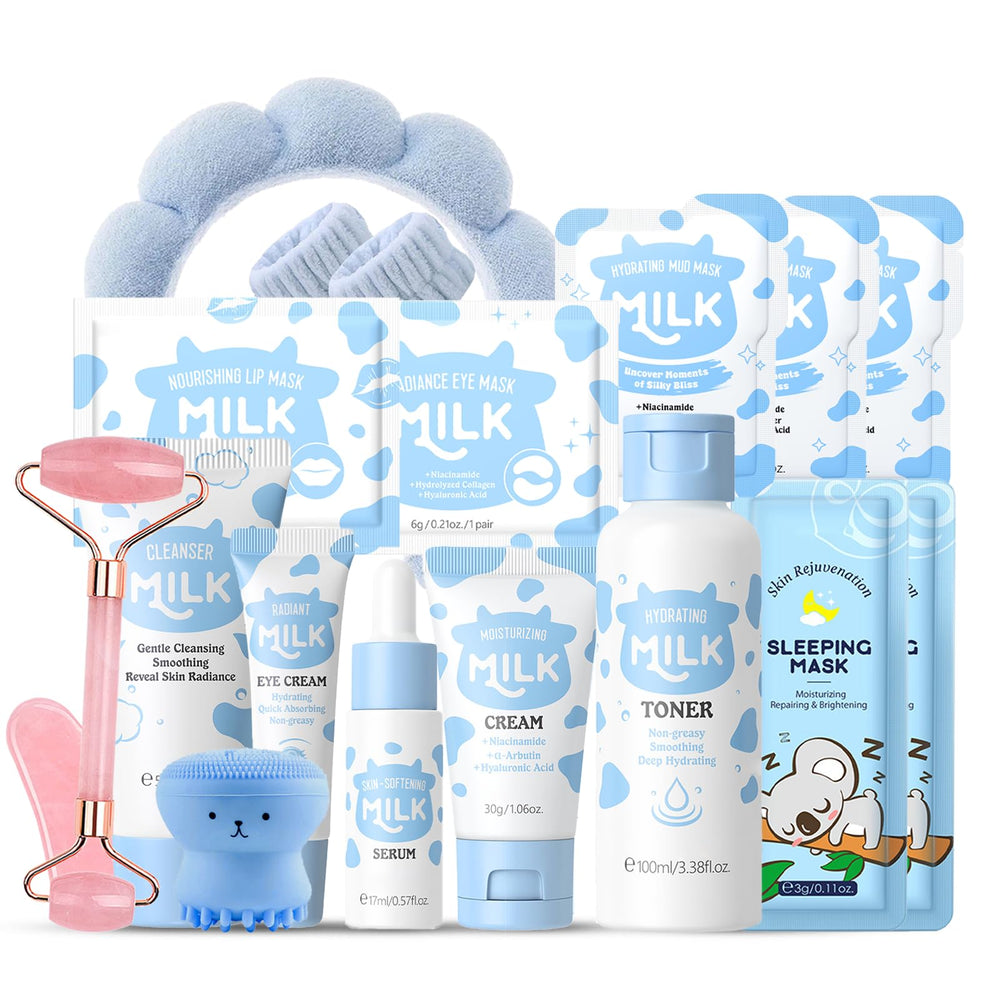 EONFAVE milk skin care set packaging front for teens, gift-ready